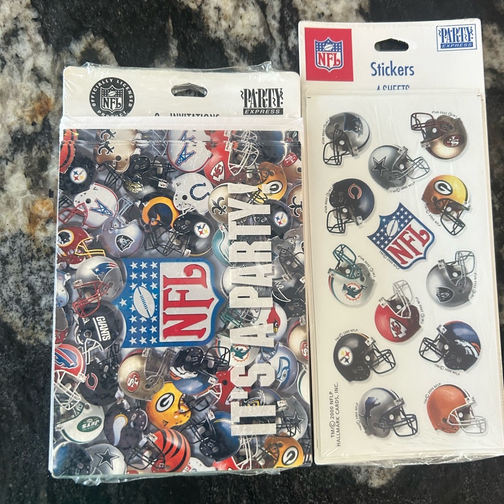 New in Package Vintage Hallmark NFL Party Invitations & Coordinating Stickers